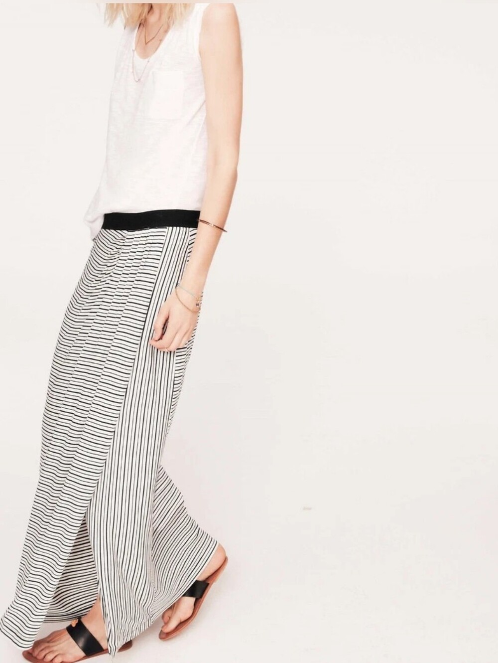 Lou & Grey LOFT Striped Faux Wrap Knit Maxi Skirt XL NWT Black White Athleisure